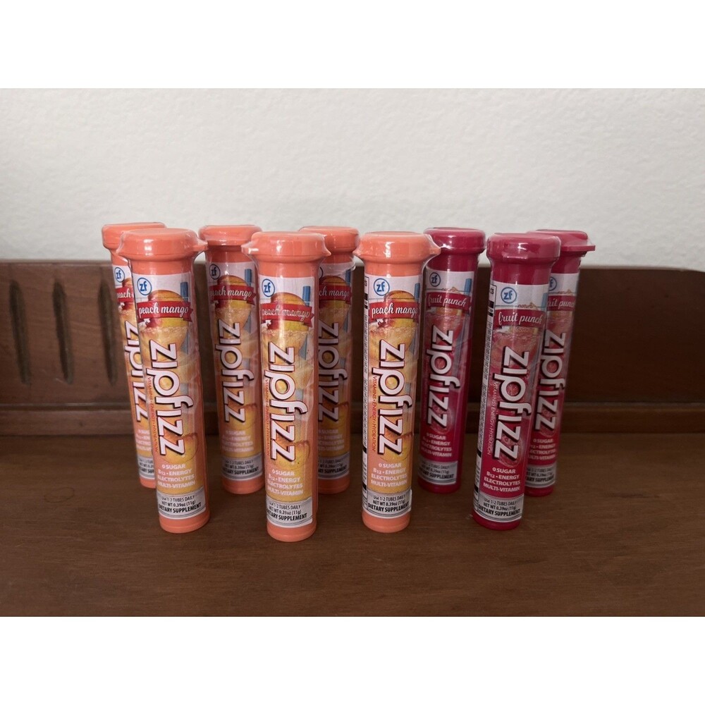 Zipfizz Multi-Vitamin Energy Hydration Drink Mix Peach And Fruit Punch 9 Tubes